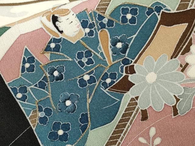 平和屋着物□豪華黒留袖 手描き 刺繍 人物屏風草花文 正絹 逸品 未使用