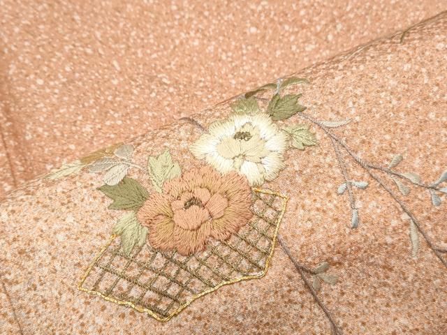 平和屋着物▽訪問着 総刺繍 駒刺繍 枝花文 暈し染め 金糸 正絹 逸品