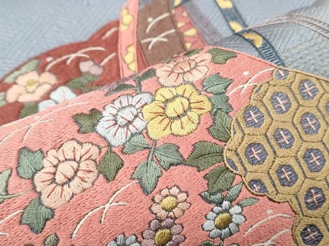 平和屋着物▽訪問着 総刺繍 几帳花文 暈し染め 金彩 正絹 逸品