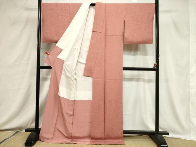 平和屋着物□上質な色無地 絞り 花尽し地紋 東雲色 ロング丈 正絹 逸品