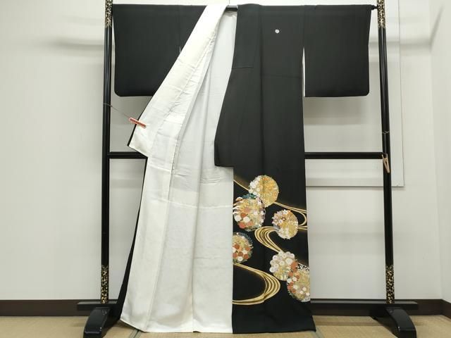 平和屋着物▽豪華黒留袖 駒刺繍 流水花丸文 金彩 正絹 逸品 CABB6877th