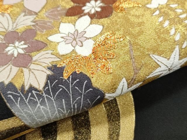 平和屋着物▽豪華黒留袖 駒刺繍 流水花丸文 金彩 正絹 逸品 CABB6877th