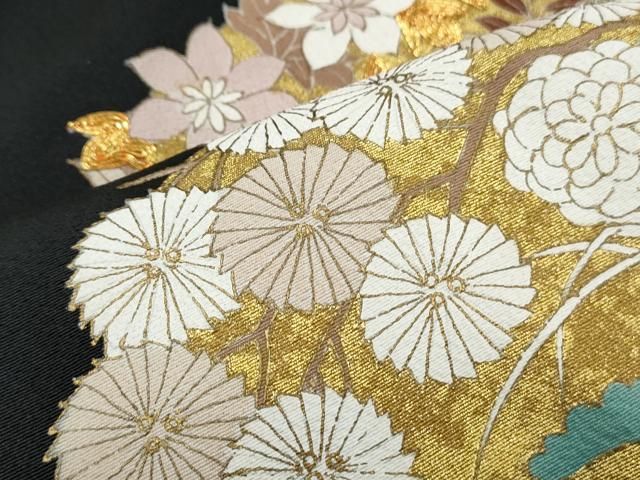 平和屋着物▽豪華黒留袖 駒刺繍 流水花丸文 金彩 正絹 逸品 CABB6877th