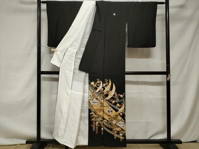 平和屋着物□豪華黒留袖 駒刺繍 双鶴 飛鶴藤花房文 金銀彩 正絹 逸品
