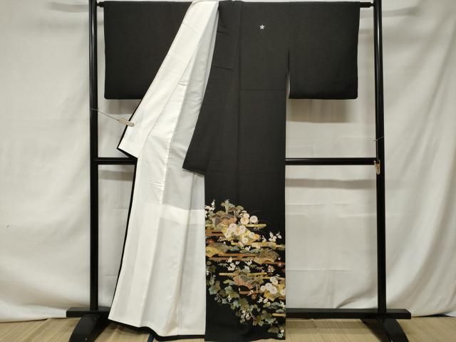 平和屋着物□豪華黒留袖 駒刺繍 松竹梅宝尽くし花文 金彩 正絹 逸品