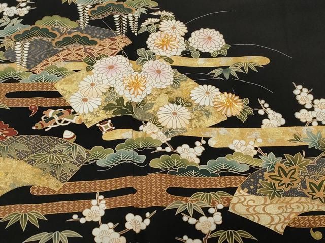平和屋着物□豪華黒留袖 駒刺繍 松竹梅宝尽くし花文 金彩 正絹 逸品
