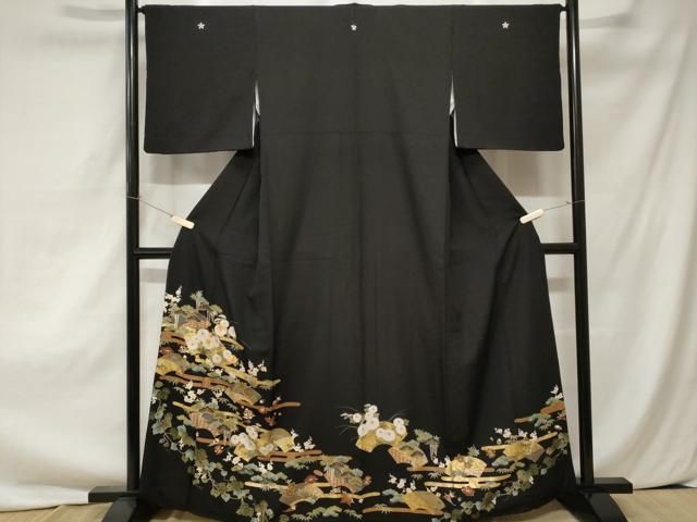 平和屋着物□豪華黒留袖 駒刺繍 松竹梅宝尽くし花文 金彩 正絹 逸品