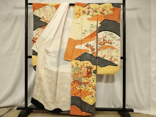 平和屋着物□豪華振袖 駒刺繍 絞り 松竹梅飛鶴御所車文 金彩 正絹 逸品