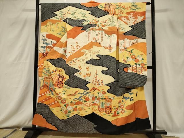 平和屋着物□豪華振袖 駒刺繍 絞り 松竹梅飛鶴御所車文 金彩 正絹 逸品