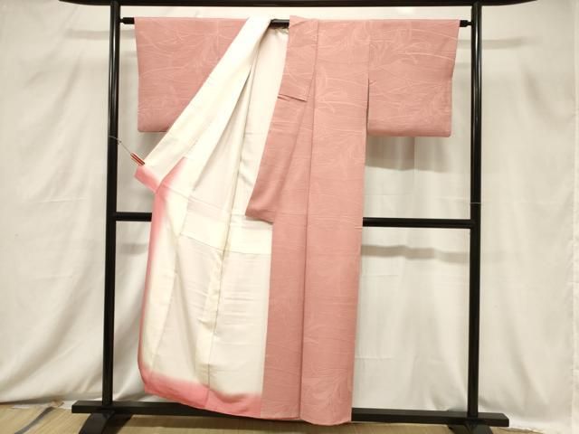 平和屋着物□上質な色無地 草木地紋 紅梅色 正絹 逸品 CABB7312dy