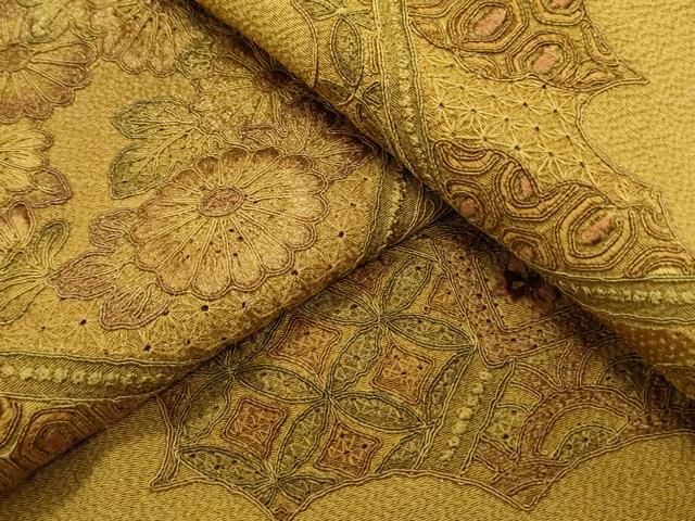 平和屋着物▽中国三大刺繍 スワトウ刺繍 総刺繍 訪問着 天井花文 金糸