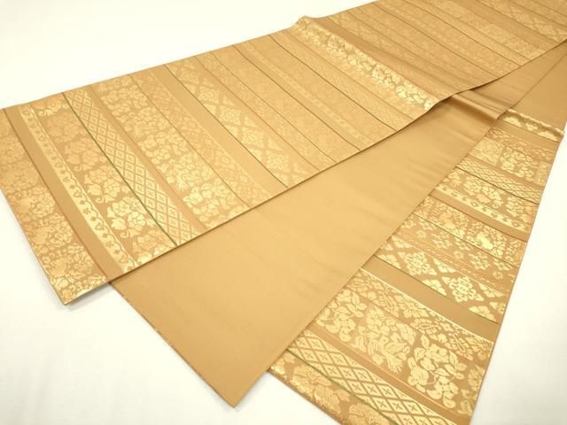 平和屋着物▽六通柄袋帯 横段花鳥文 花兎 金糸 正絹 逸品 未使用