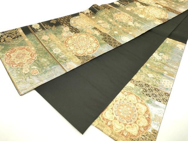 平和屋着物▽六通柄袋帯 段替正倉院華文 金銀糸 引箔 正絹 逸品