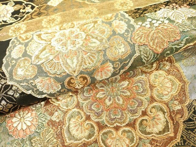 平和屋着物▽六通柄袋帯 段替正倉院華文 金銀糸 引箔 正絹 逸品