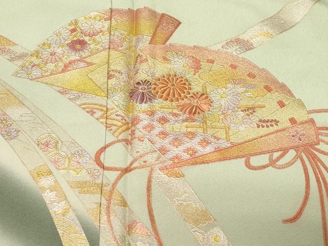 平和屋着物□訪問着 刺繍 熨斗檜扇花文 暈し染め 金銀彩 正絹 逸品 未
