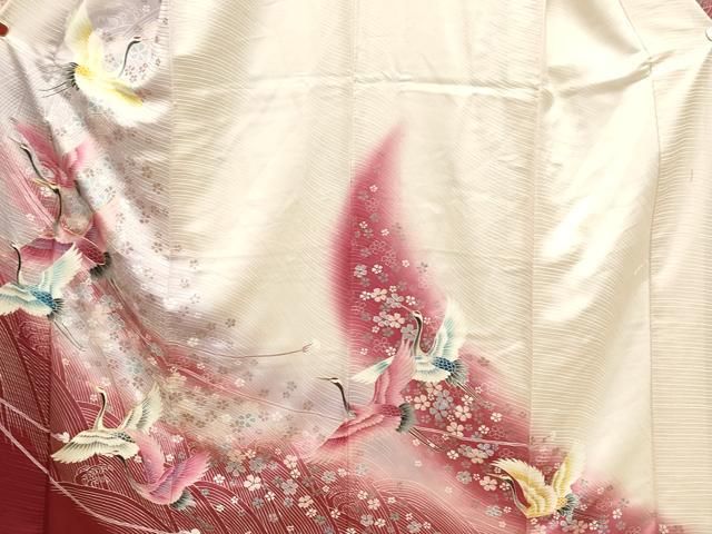 平和屋着物□豪華振袖 駒刺繍 立波飛鶴花文 暈し染め 金彩 正絹 逸品