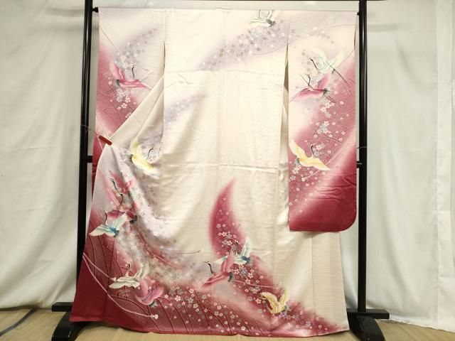 平和屋着物□豪華振袖 駒刺繍 立波飛鶴花文 暈し染め 金彩 正絹 逸品