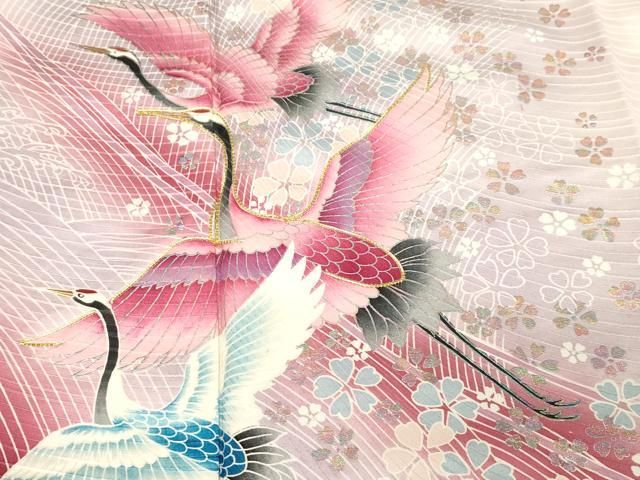 平和屋着物□豪華振袖 駒刺繍 立波飛鶴花文 暈し染め 金彩 正絹 逸品