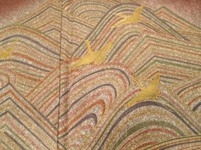 平和屋着物□訪問着 駒刺繍 流水飛鶴文 暈し染め 金彩 ロング丈 正絹