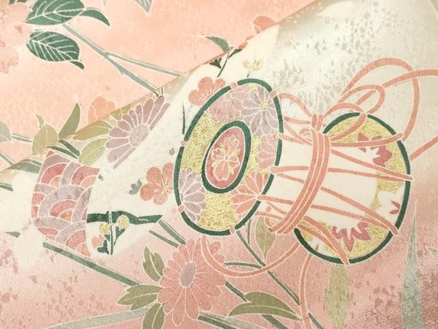 平和屋着物□訪問着 鼓短冊色紙花文 暈し染め 金彩 ロング丈 正絹 逸品