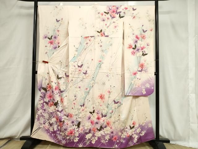 平和屋着物□豪華振袖 花蝶文 暈し染め 金彩 正絹 逸品 CABB7367dy