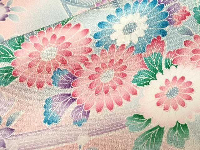 平和屋着物□豪華振袖 渡り橋草花文 暈し染め 金彩 正絹 逸品