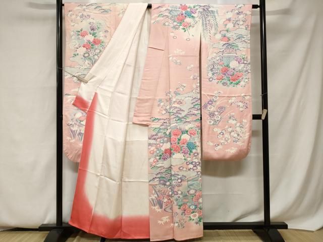 平和屋着物□豪華振袖 渡り橋草花文 暈し染め 金彩 正絹 逸品