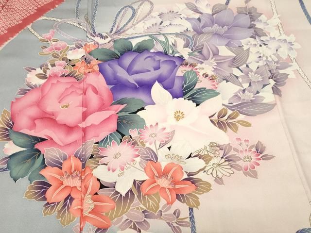 平和屋着物□豪華振袖 刺繍 結び紐草花丸文 暈し染め 金彩 正絹 逸品