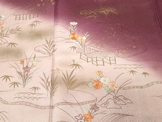 平和屋着物□訪問着 刺繍 枝花風景文 暈し染め 金彩 正絹 逸品