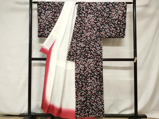 平和屋着物□上質な小紋 絞り 木の実枝葉文 黒地 正絹 逸品 CAAZ5929ev