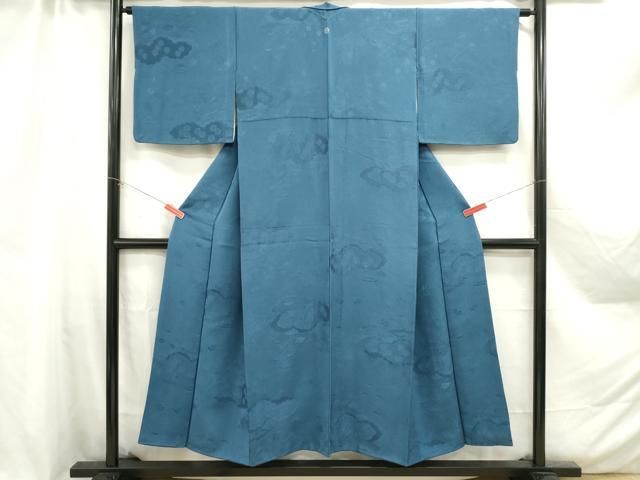 平和屋着物□上質な色無地 流水風景花地紋 紺鼠色 正絹 逸品