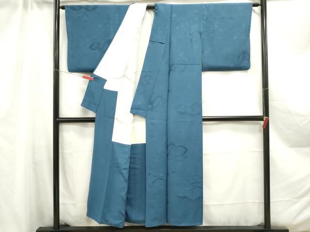 平和屋着物□上質な色無地 流水風景花地紋 紺鼠色 正絹 逸品