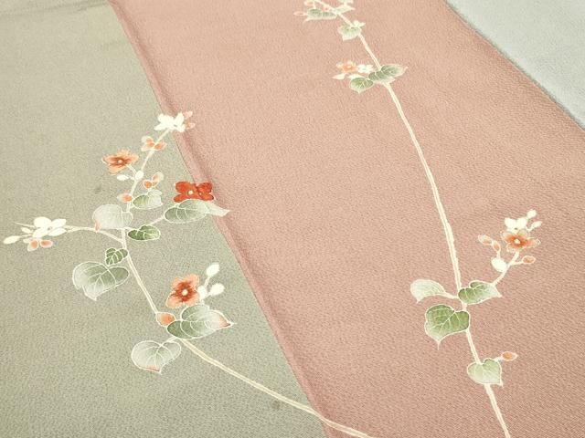 平和屋着物□訪問着 枝花文 金彩 鬼しぼ縮緬 正絹 逸品 DAAZ3316ob