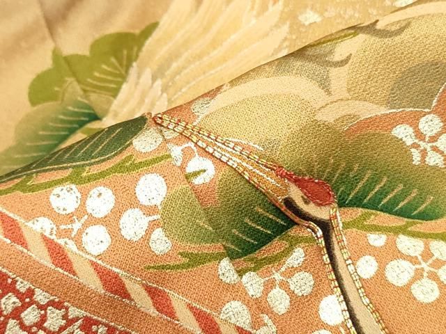 平和屋着物□豪華振袖 駒刺繍 群鶴道長吉祥花松文 金彩 正絹 逸品