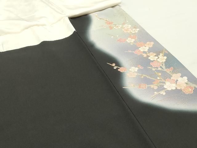 平和屋着物□豪華黒留袖 作家物 刺繍 女人孔雀枝梅文 暈し染め 金銀彩