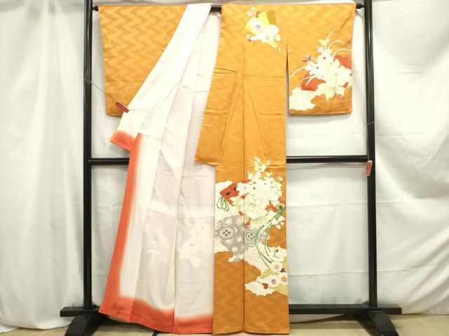 平和屋着物□訪問着 駒刺繍 道長檜扇亀甲花文 金彩 正絹 逸品