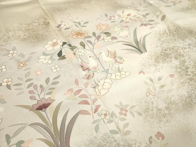 平和屋着物□訪問着 作家物 刺繍 向かい鳥草花文 金彩 正絹 逸品
