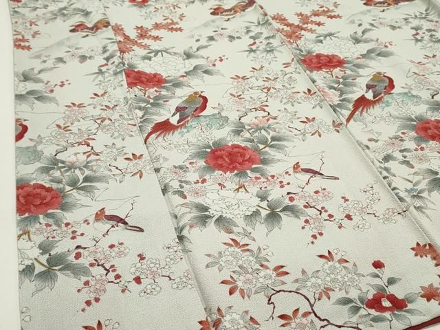 平和屋着物□上質な小紋 花鳥文 鬼しぼ縮緬 正絹 逸品 DAAZ3345ob