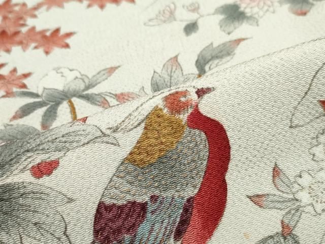 平和屋着物□上質な小紋 花鳥文 鬼しぼ縮緬 正絹 逸品 DAAZ3345ob