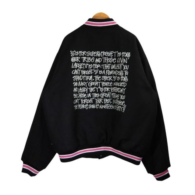 ジャケット・アウター Stussy MELTON VARSITY JACKET SIZE M STUSSY S TALK MELTON VARSITY JACKET BLACK サイズXXL 115665