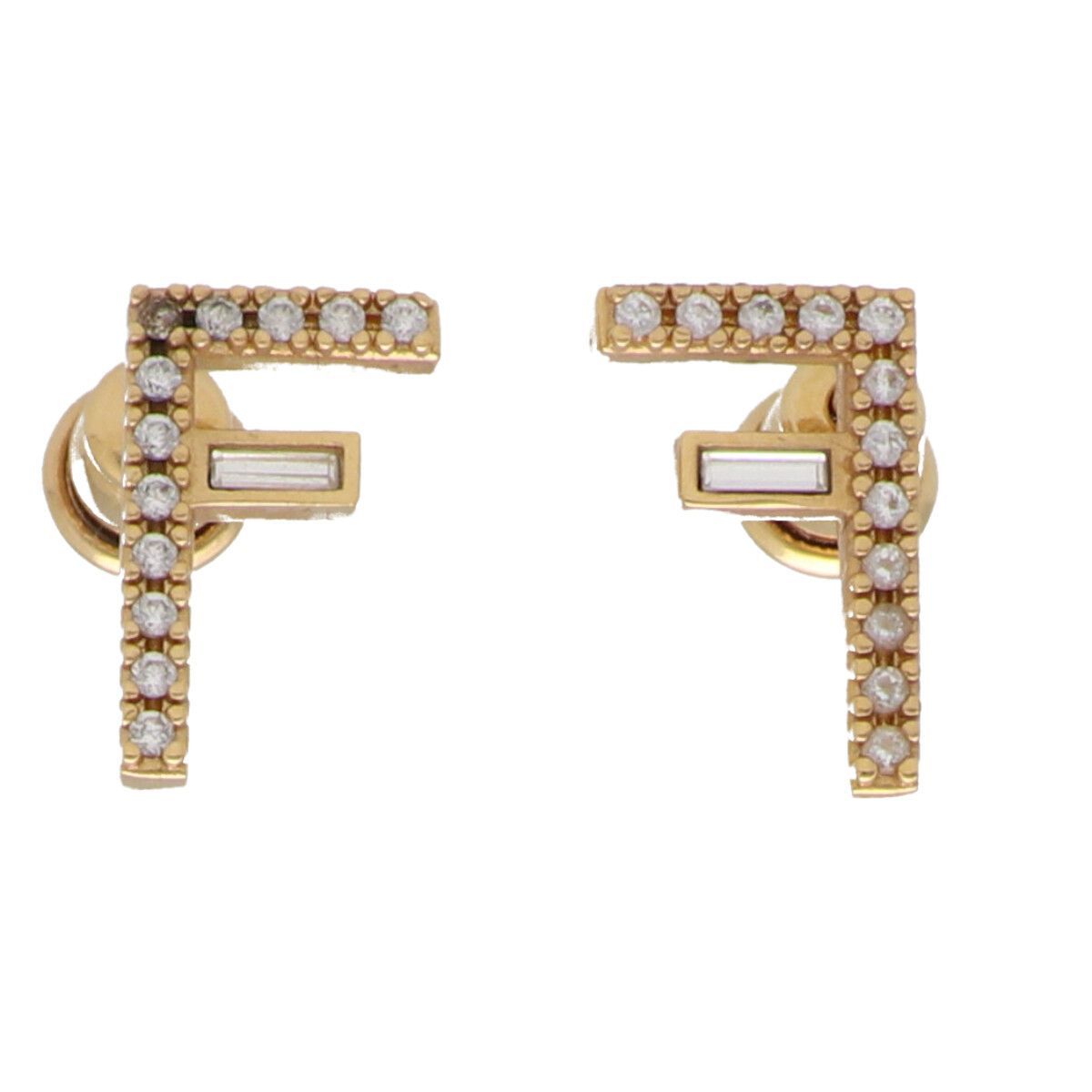 中古】 Fendi フェンディ ピアス Fロゴ ラインストーン スタッドピアス