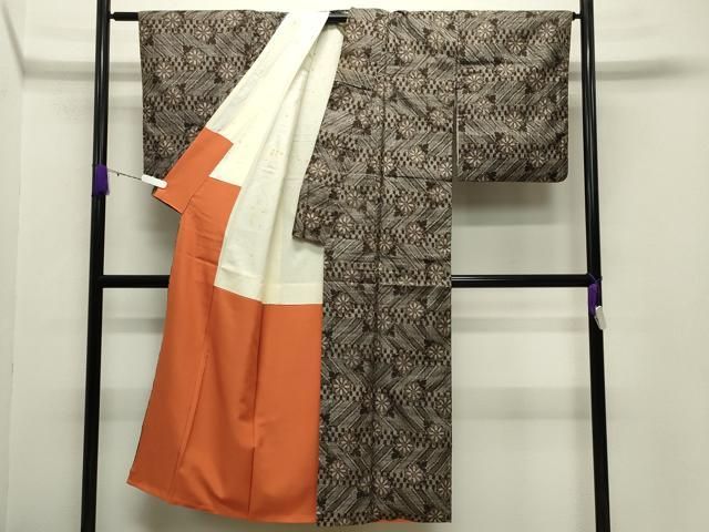 平和屋着物●本場大島紬　アンティーク大島　割込み絣　吉祥花文　正絹　逸品　AABD0684fy 平和屋着物▽本場大島紬 アンティーク大島 吉祥花文 正絹 逸品