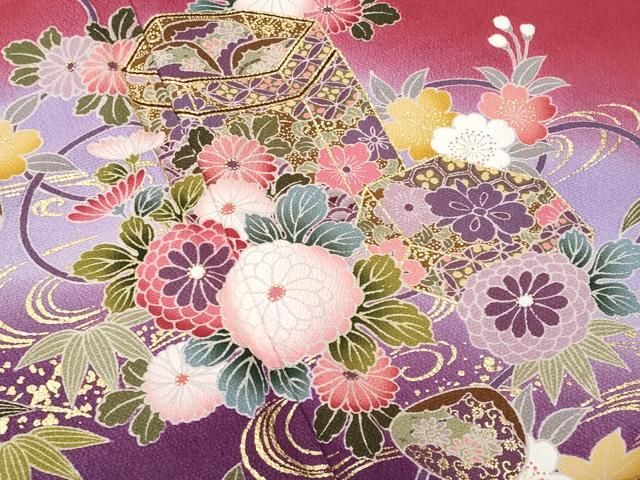 平和屋着物□豪華振袖 流水貝桶花文 暈し染め 金彩 正絹 逸品