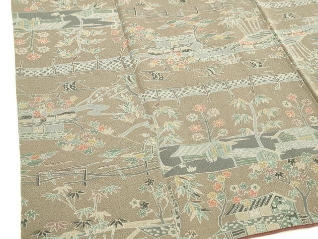 平和屋着物□上質な小紋 型染 風景文 鬼しぼ縮緬 正絹 逸品 DABA0996cm