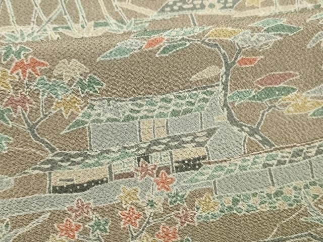 平和屋着物□上質な小紋 型染 風景文 鬼しぼ縮緬 正絹 逸品 DABA0996cm