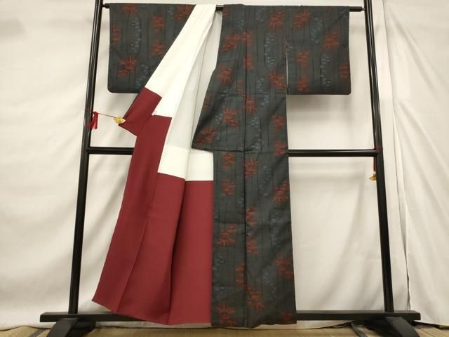 平和屋着物□本場大島紬 7マルキ 笹の葉文様 牧一義 証紙付き 正絹