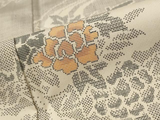 平和屋着物□本場大島紬 白大島 9マルキ 流水草花文 正絹 逸品