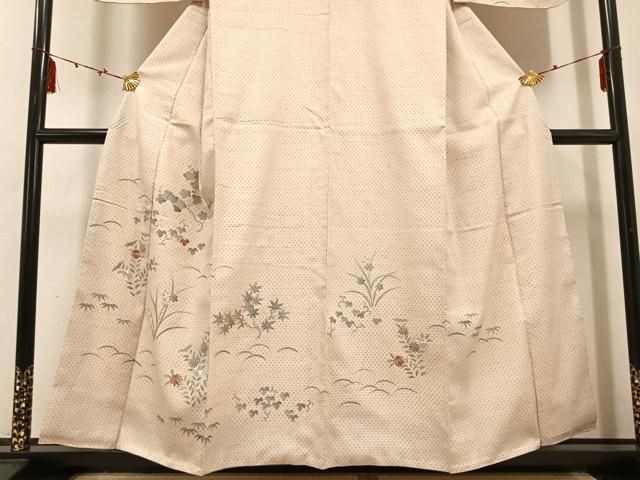 平和屋着物▽訪問着 友禅 紬地 刺繍 草花文 正絹 逸品 AABE8135ph