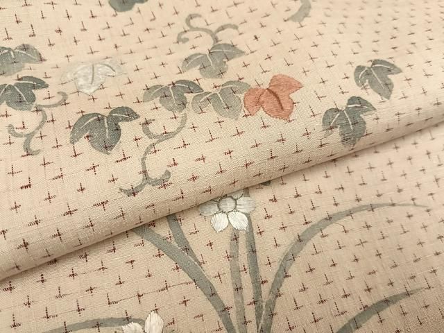 平和屋着物▽訪問着 友禅 紬地 刺繍 草花文 正絹 逸品 AABE8135ph