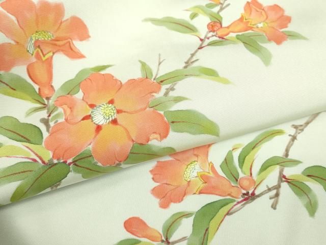 平和屋着物▽塩瀬 九寸名古屋帯 枝花文 手描き 正絹 逸品 DABA4161az